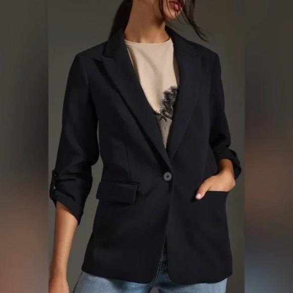 Anthropologie Jackets & Blazers - NWT Anthropologie Maeve Black Lazar Rolled Sleeve work academia Blazer 6